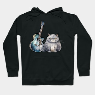 Funny Guitar Grumpy Cat Retro Cute Watercolor Hoodie